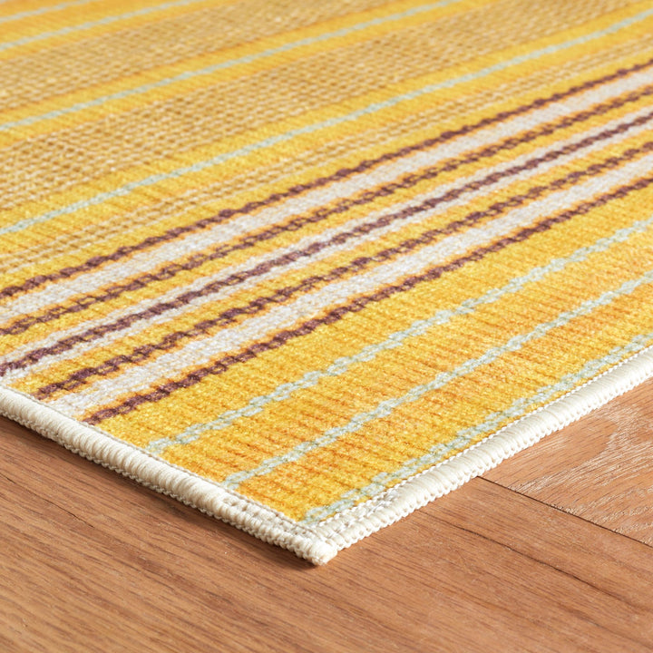 Sunflower Ticking Yellow Machine Washable Rug Rug By Annie Selke