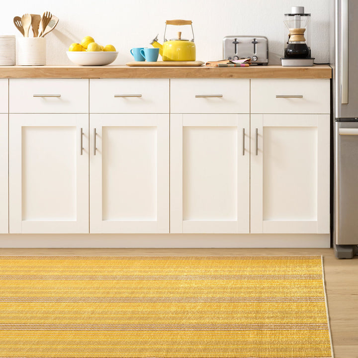 Sunflower Ticking Yellow Machine Washable Rug Rug By Annie Selke