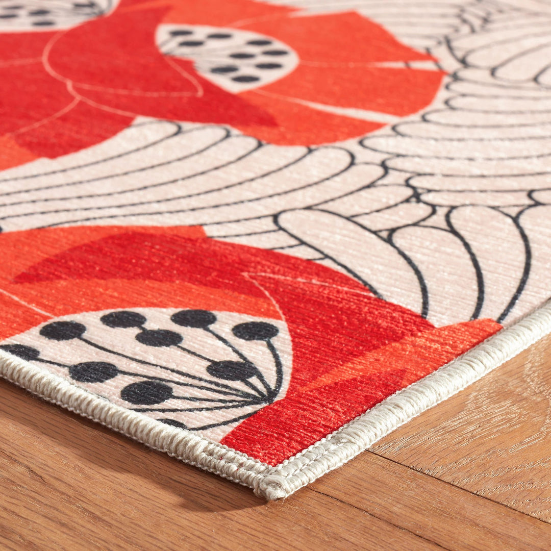 Japanese Poppy Multi Machine Washable Rug Rug By Annie Selke
