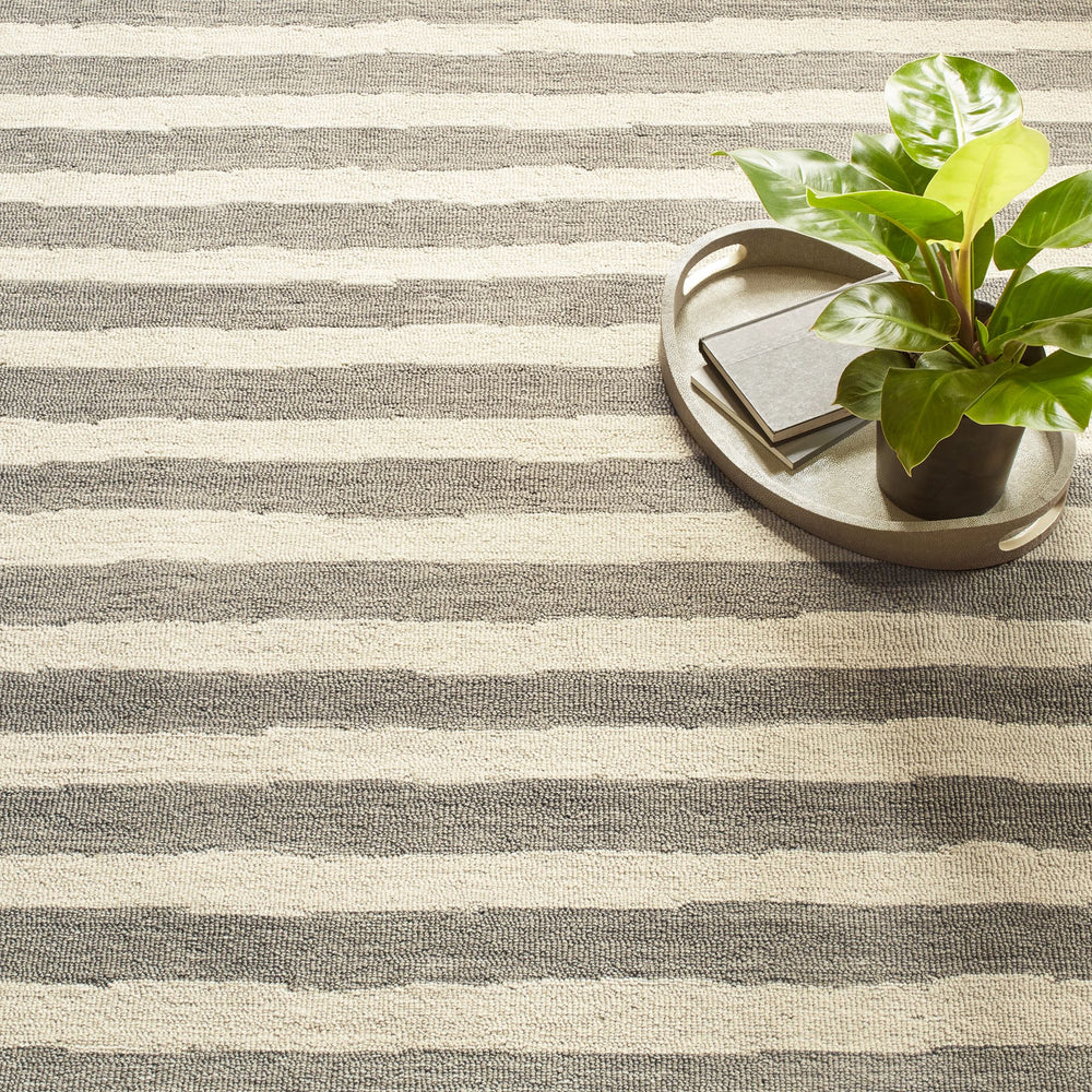 Silas Stripe Grey Hand Micro Hooked Wool Rug Rug By Annie Selke