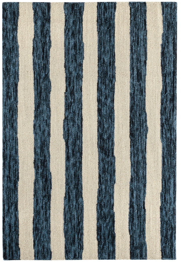 Silas Stripe Navy Hand Micro Hooked Wool Rug Rug By Annie Selke