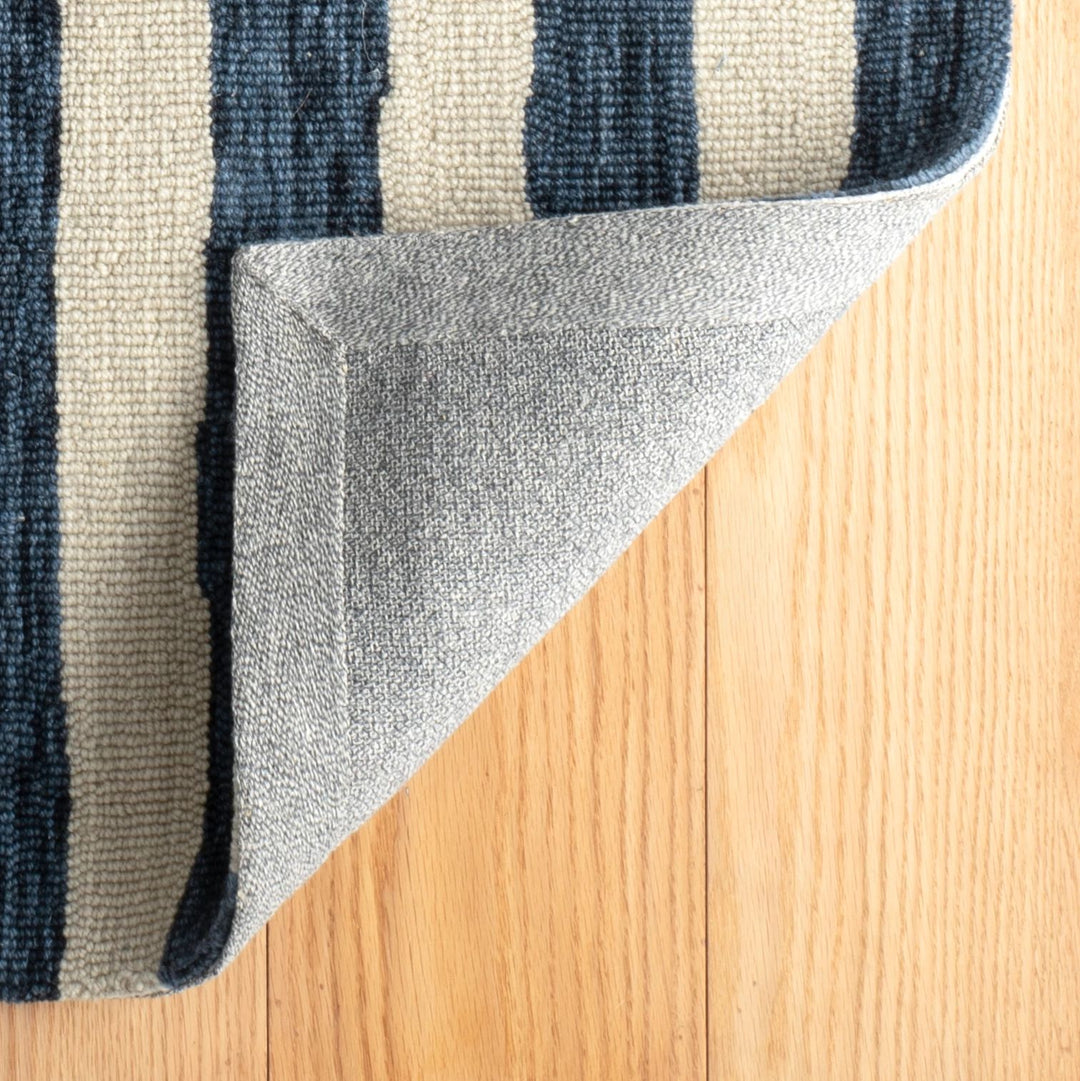 Silas Stripe Navy Hand Micro Hooked Wool Rug Rug By Annie Selke