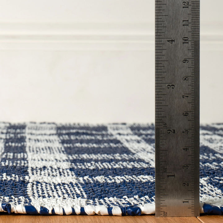 Tattersall Navy Handwoven Indoor/Outdoor Rug Rug By Annie Selke