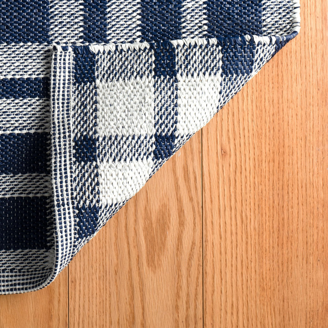 Tattersall Navy Handwoven Indoor/Outdoor Rug Rug By Annie Selke