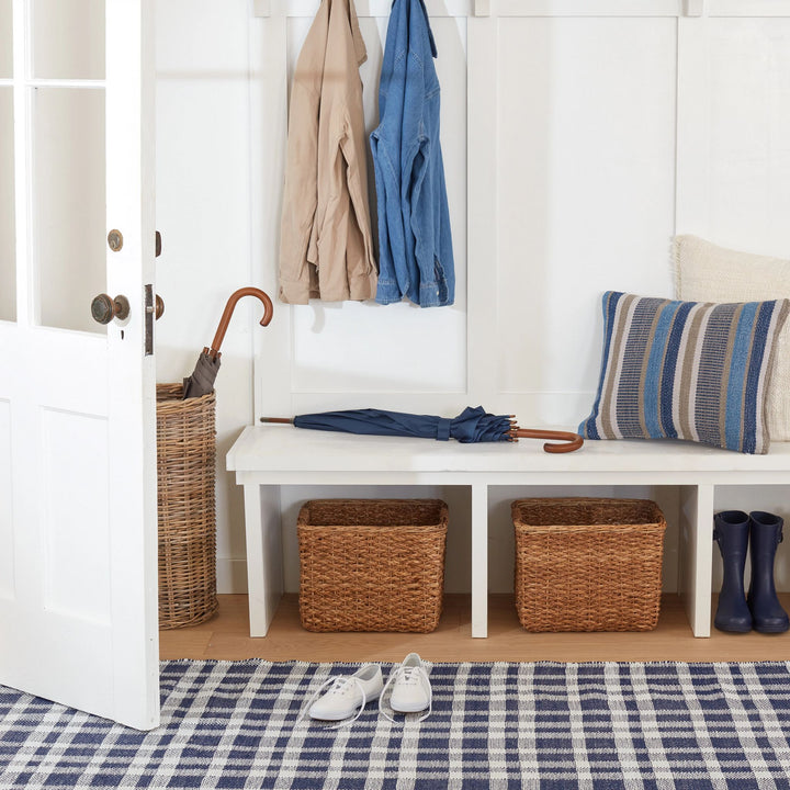 Tattersall Navy Handwoven Indoor/Outdoor Rug Rug By Annie Selke