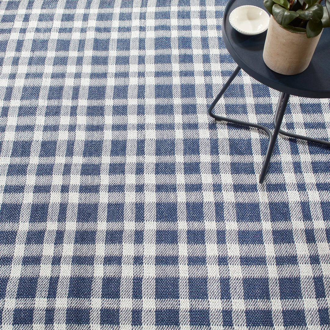 Tattersall Navy Handwoven Indoor/Outdoor Rug Rug By Annie Selke