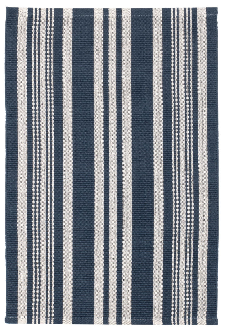 Irving Stripe Navy Handwoven Cotton Rug Rug By Annie Selke