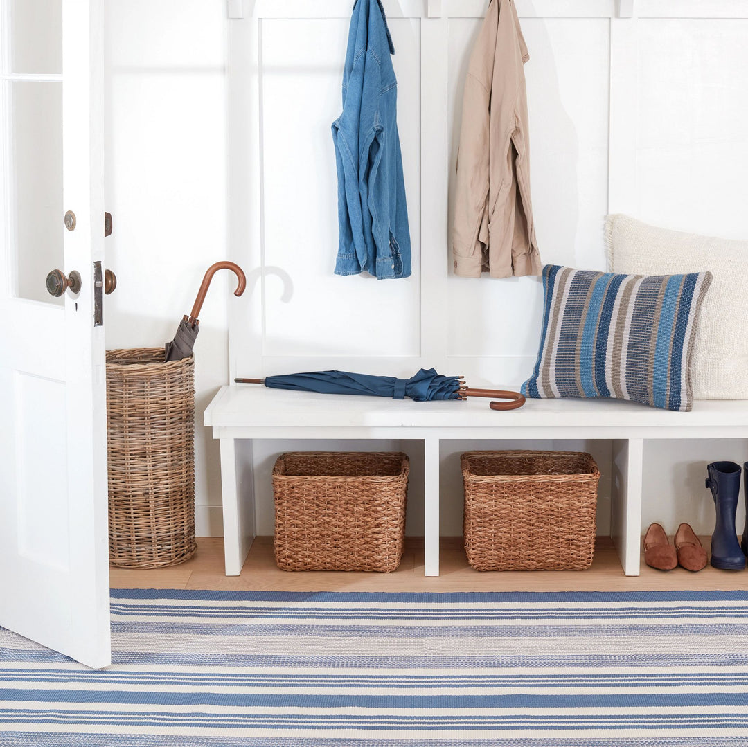 Quincy Stripe Denim Handwoven Indoor/Outdoor Rug Rug By Annie Selke