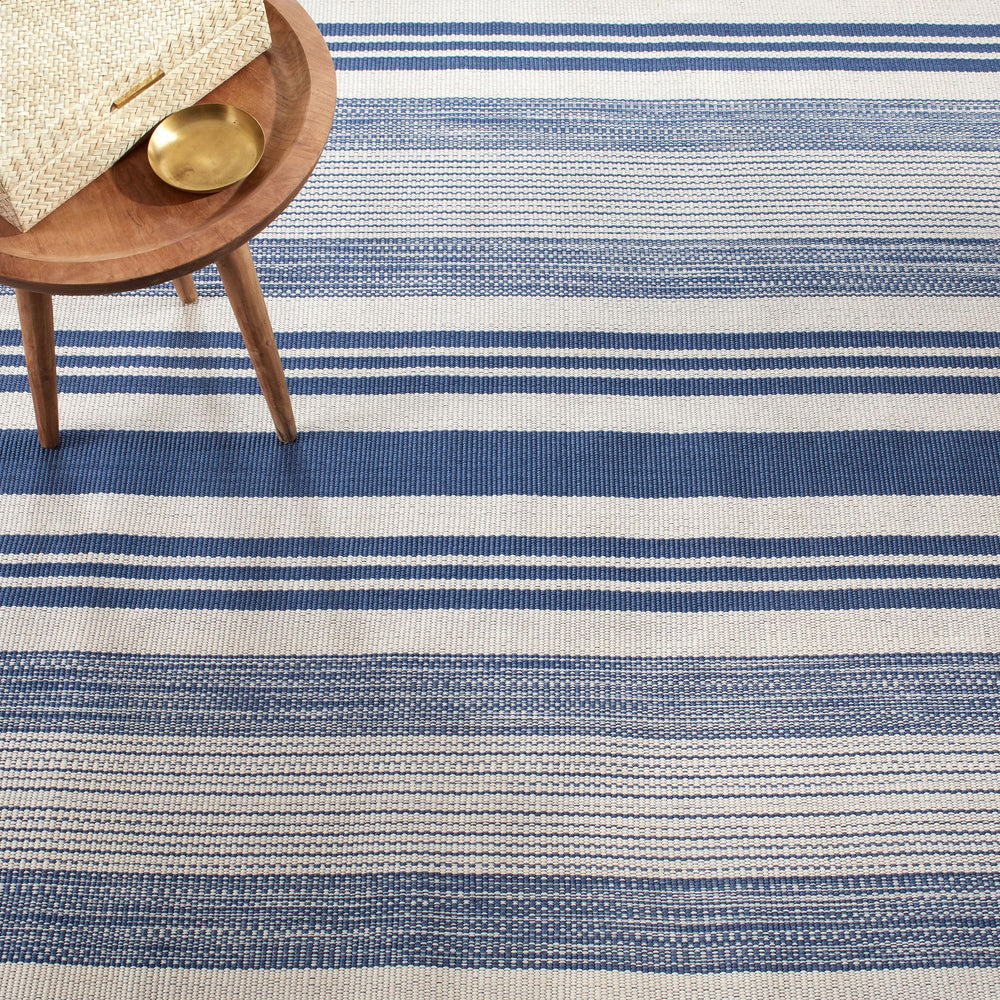 Quincy Stripe Denim Handwoven Indoor/Outdoor Rug Rug By Annie Selke