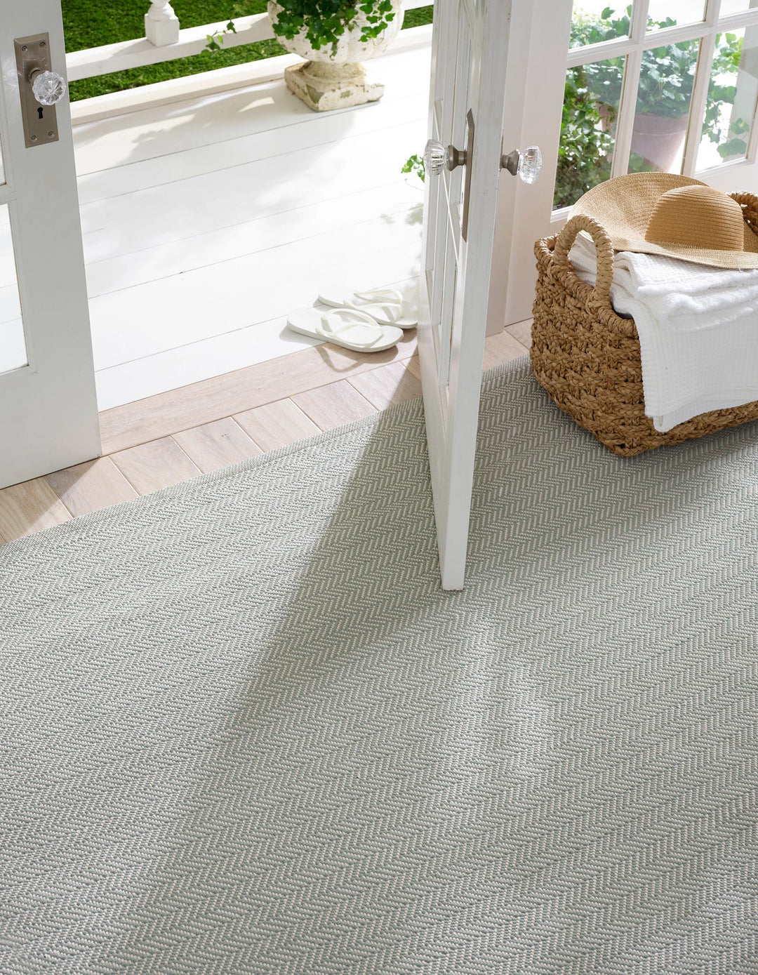 Herringbone Light Blue/Ivory Handwoven Indoor/Outdoor Rug Rug By Annie Selke