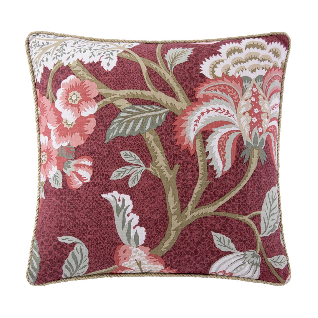 Emmaline Wine Floral Snake Skin Print Square Decorative Throw Pillow 18" x 18" Throw Pillows By P/Kaufmann