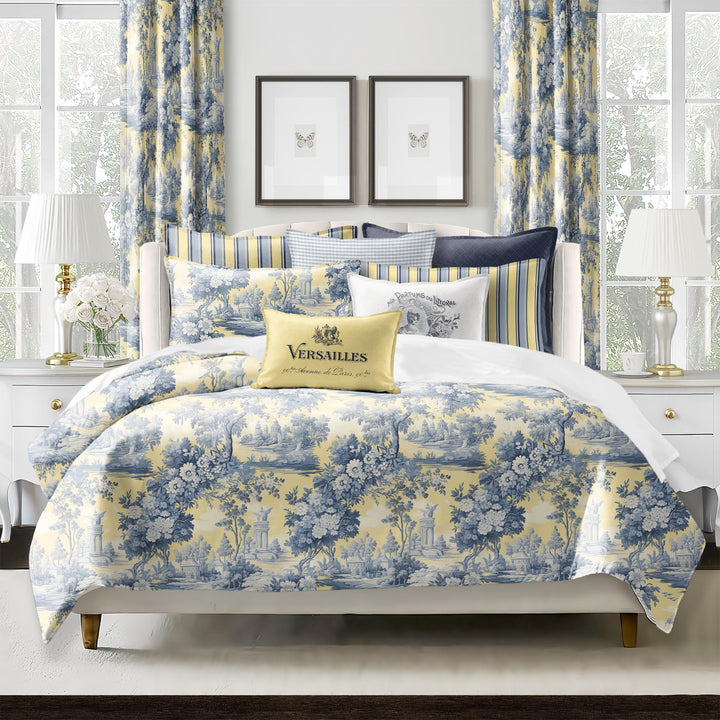 Giverny Toile Butter Yellow 8 Piece Comforter Set Comforter Sets By Colcha Linens