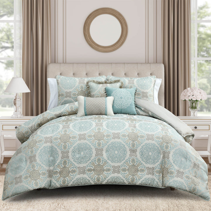 Jonet Cream/Aqua 3 Piece Comforter Set