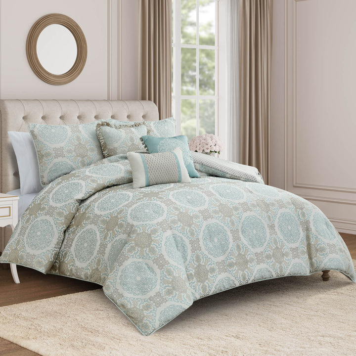Jonet Cream/Aqua 3 Piece Comforter Set