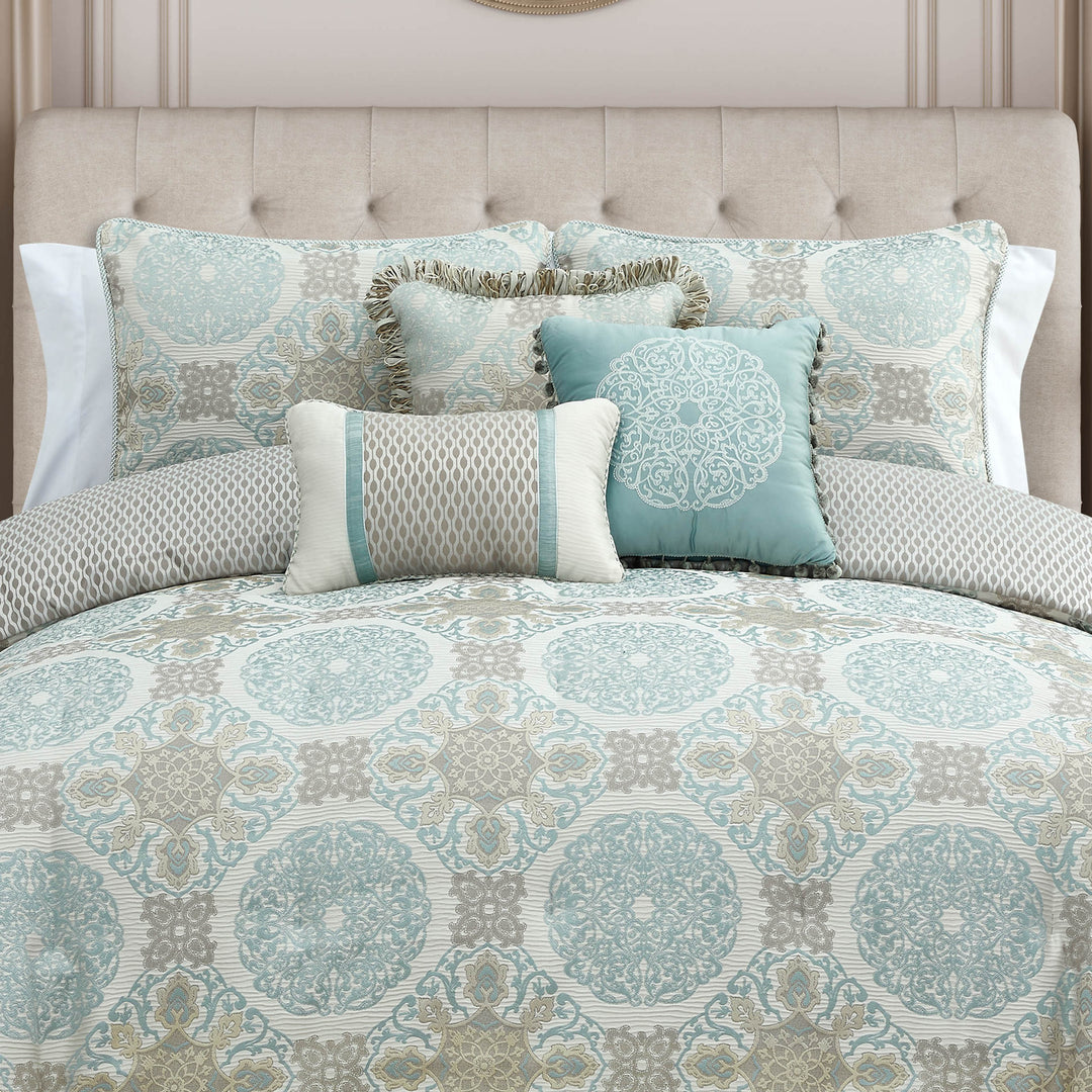Jonet Cream/Aqua 3 Piece Comforter Set