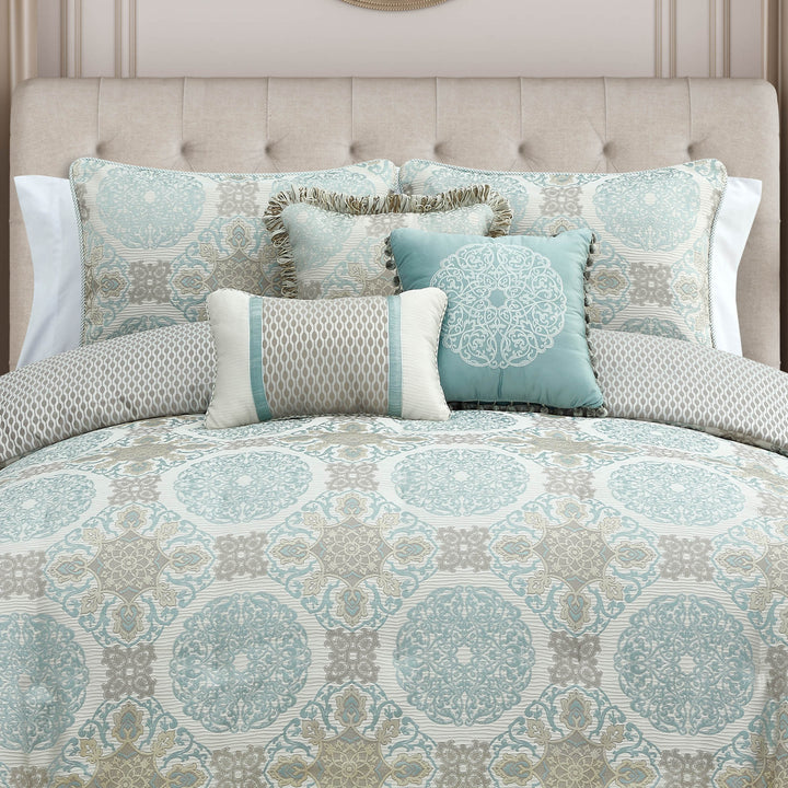 Jonet Cream/Aqua 3 Piece Comforter Set