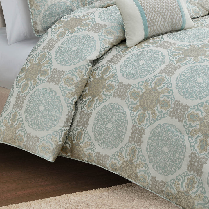 Jonet Cream/Aqua 3 Piece Comforter Set