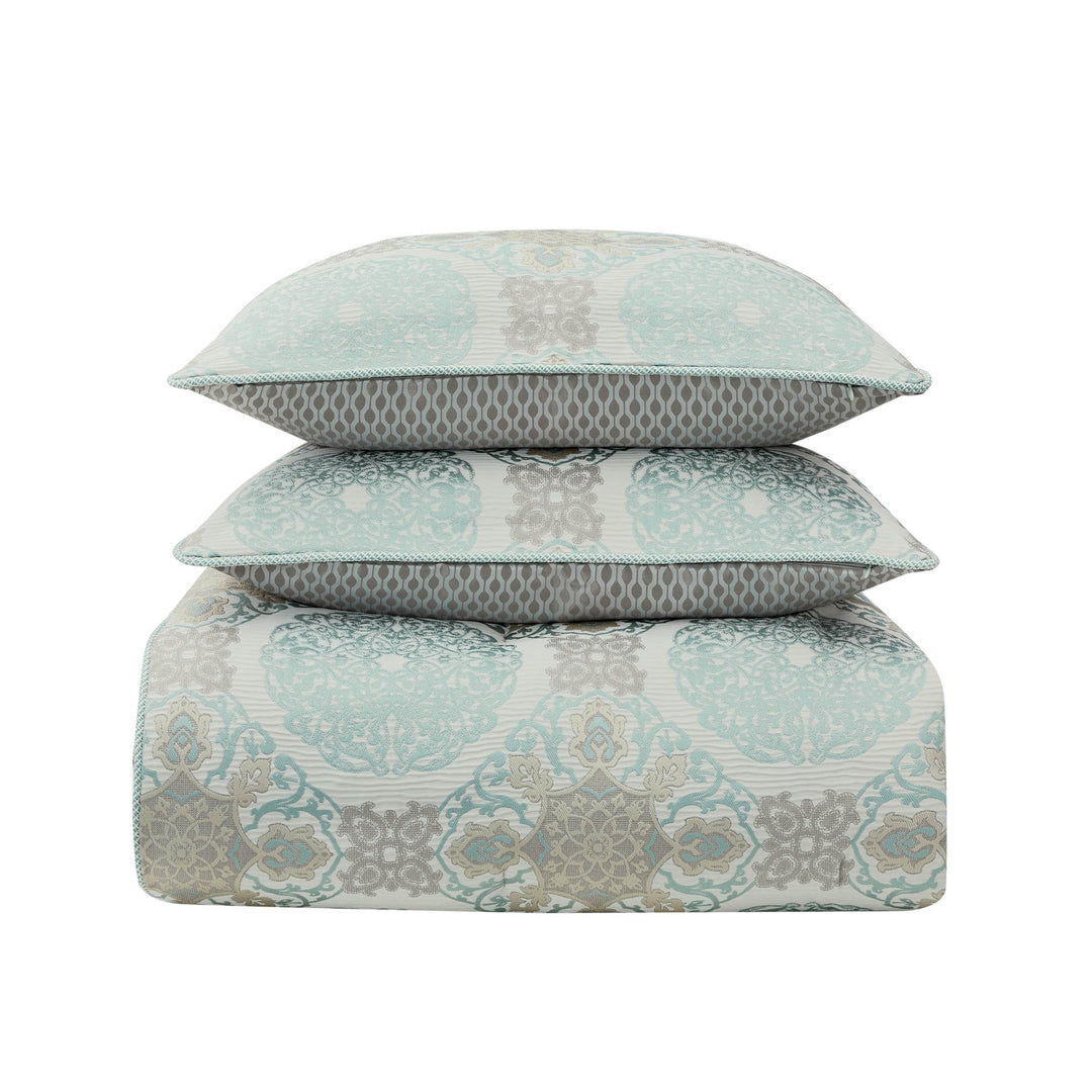 Jonet Cream/Aqua 3 Piece Comforter Set