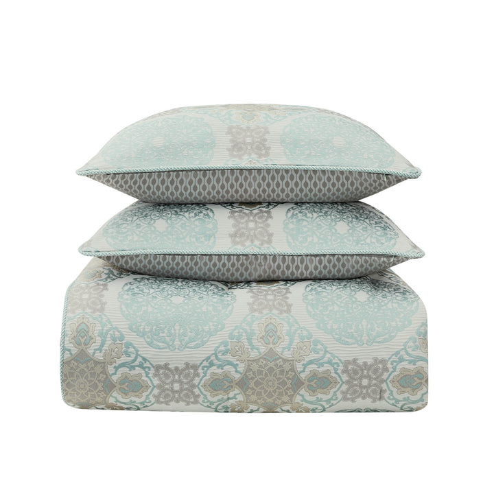 Jonet Cream/Aqua 3 Piece Comforter Set