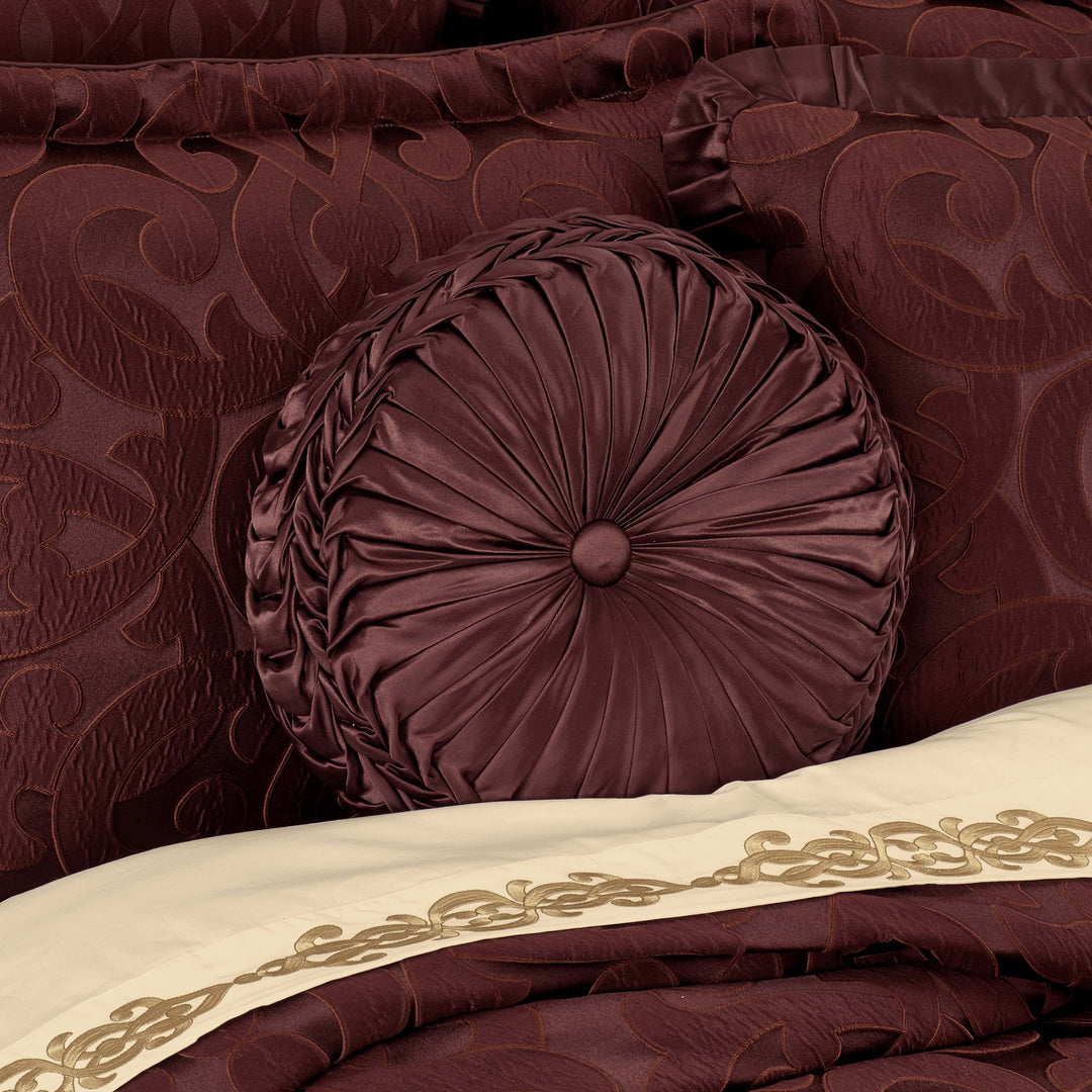 LaBoheme Maroon Tufted Round Decorative Throw Pillow 15" x 15" Throw Pillows By J. Queen New York