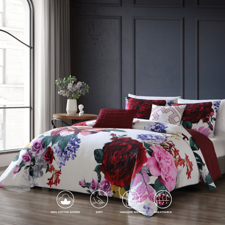 Bebejan Magenta Floral 5 Piece Reversible Comforter Set
