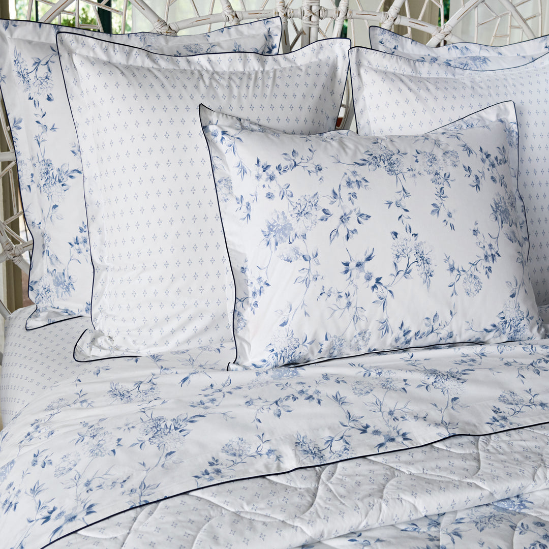 Malacca Blue on White Coverlet Coverlet By Anne de Solène