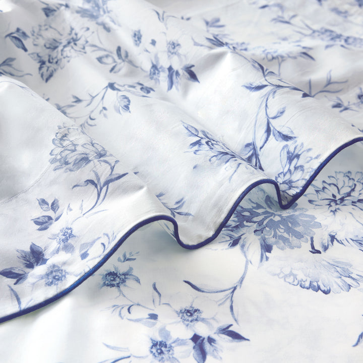 Malacca Blue on White Flat Sheet Flat Sheet By Anne de Solène