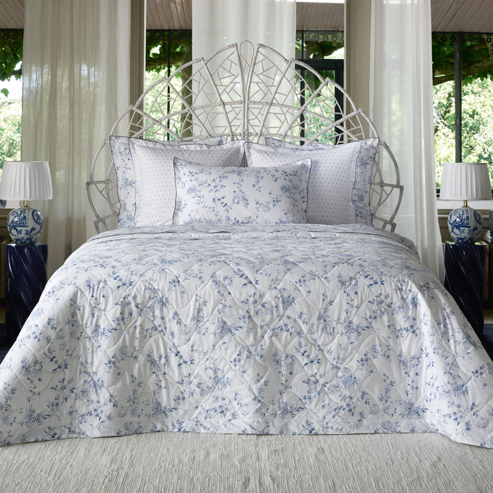 Malacca Blue on White Coverlet Coverlet By Anne de Solène