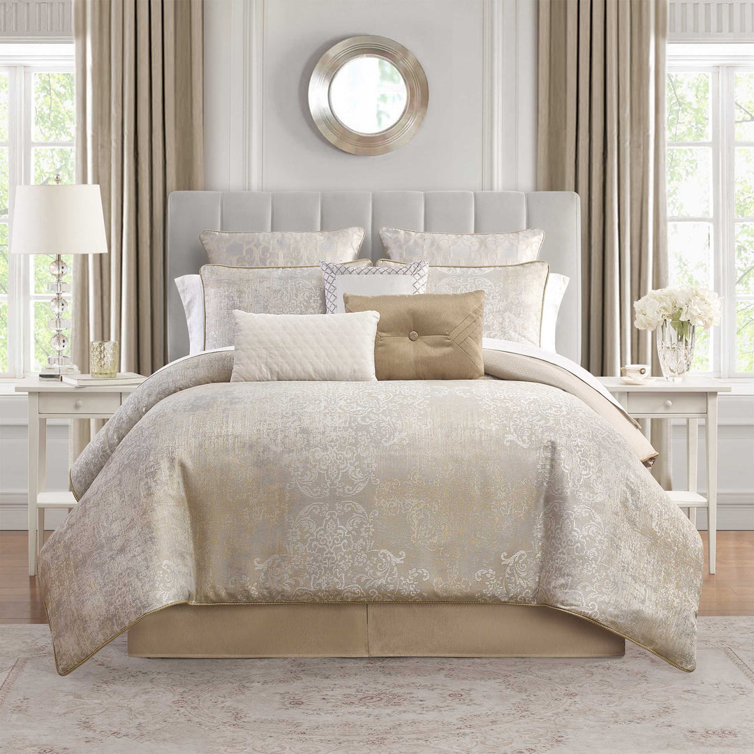 Waterford Maritana Neutral 6 Piece Comforter Set in Queen - Final Sale Comforter Sets By US Office - Latest Bedding