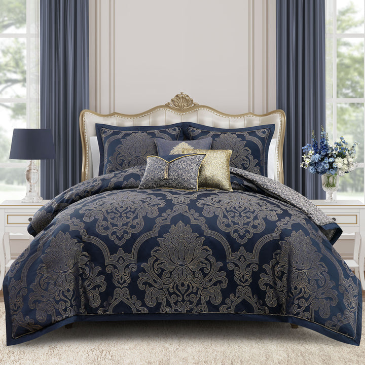 Vaughn Navy/Gold 3 Piece Comforter Set
