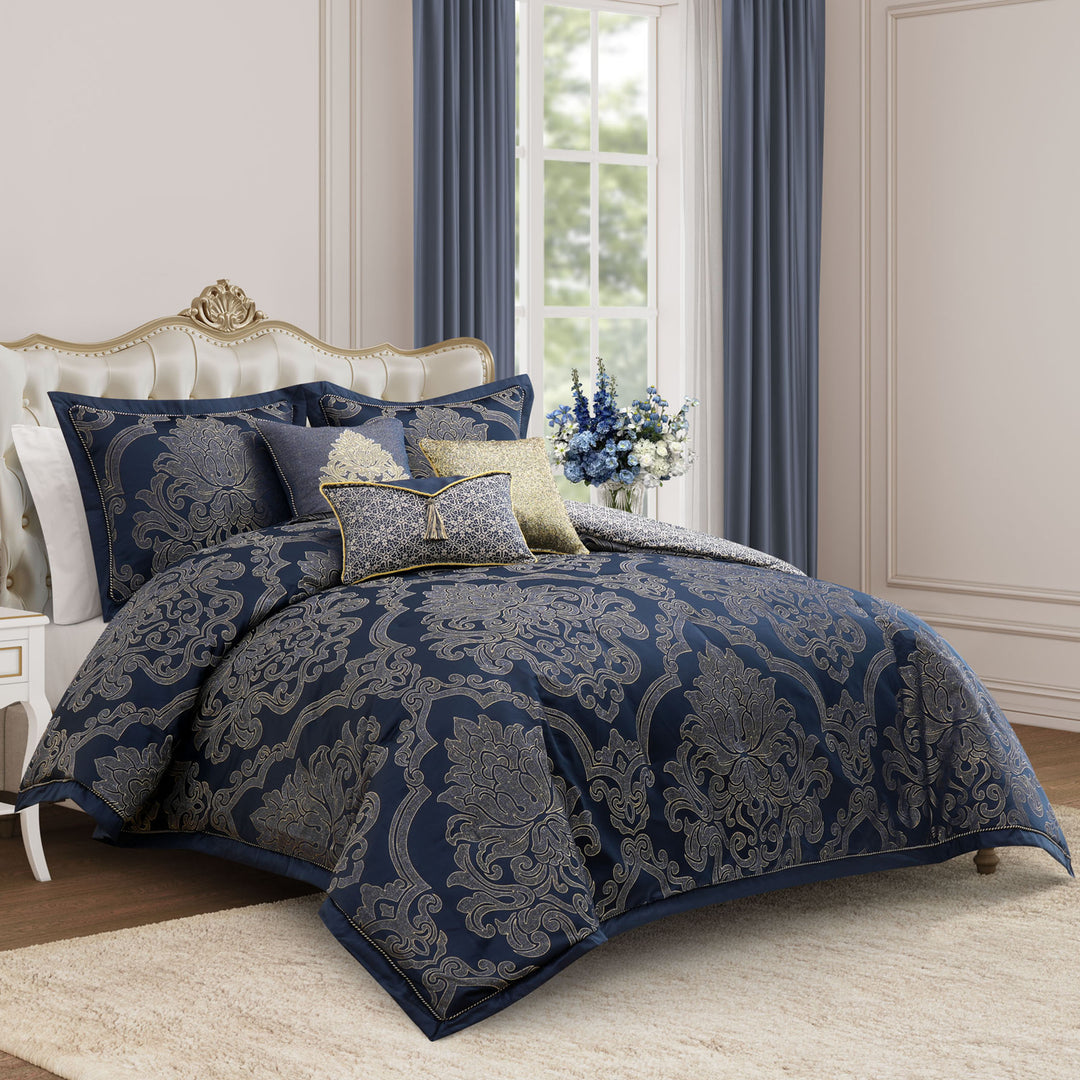 Vaughn Navy/Gold 3 Piece Comforter Set