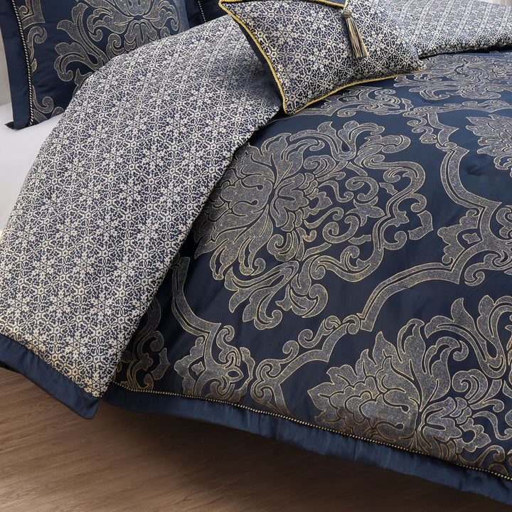 Vaughn Navy/Gold 3 Piece Comforter Set