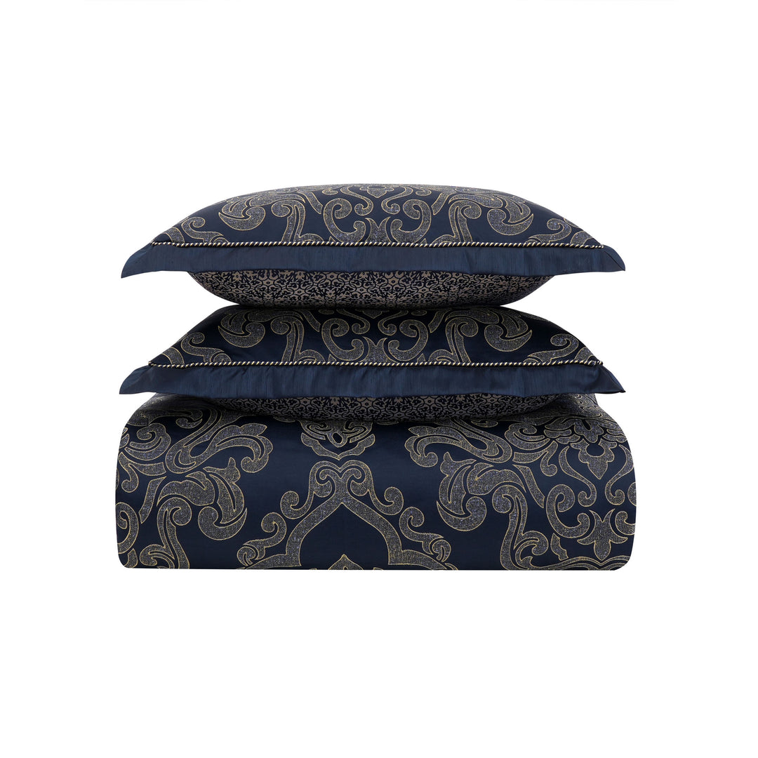 Vaughn Navy/Gold 3 Piece Comforter Set