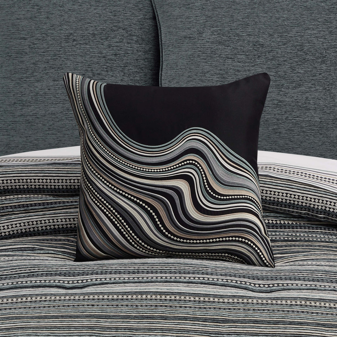 Parallel Black Square Decorative Throw Pillow 18" x 18" Throw Pillows By J. Queen New York