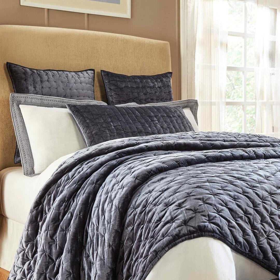 Luna Hand Pinched Velvet Quilt Quilt Sets By Orchids Lux Home