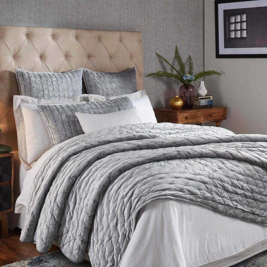 Luna Hand Pinched Velvet Quilt Quilt Sets By Orchids Lux Home