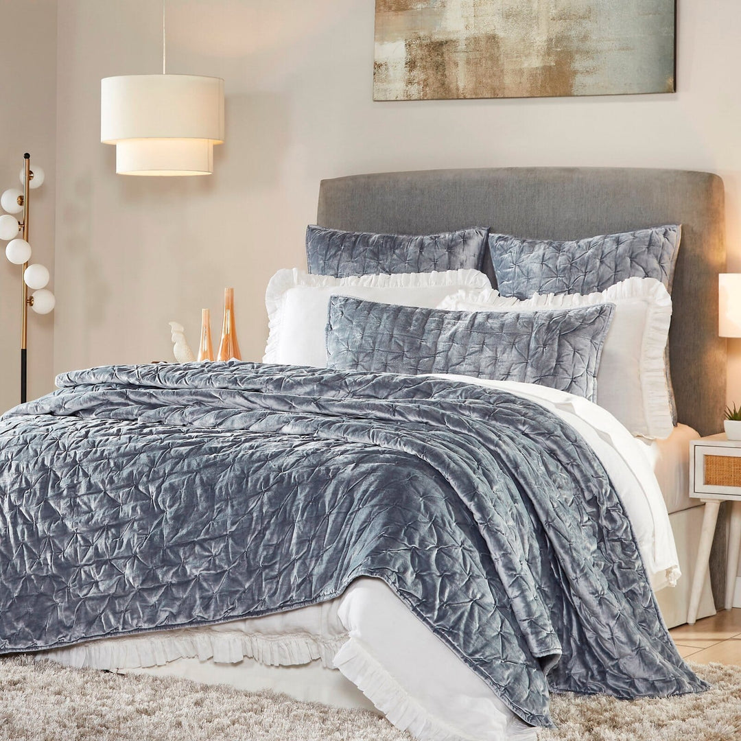 Luna Hand Pinched Velvet Quilt Quilt Sets By Orchids Lux Home