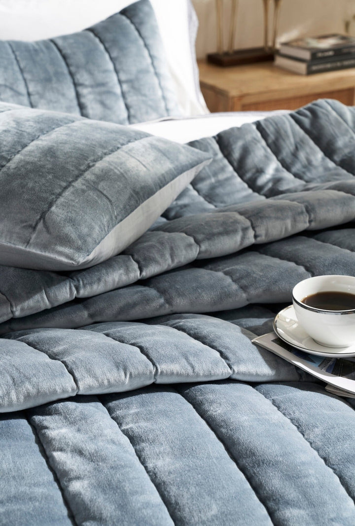 Gatsby Channel Velvet Quilt Quilt Sets By Orchids Lux Home