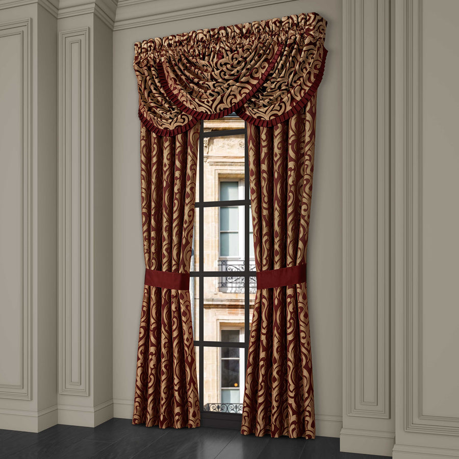 Renzo Crimson and Gold Waterfall Window Valance Latest Bedding