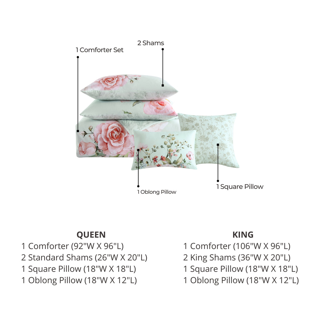 Bebejan Rose on Misty Green 5 Piece Reversible Comforter Set Comforter Sets By Bebejan®