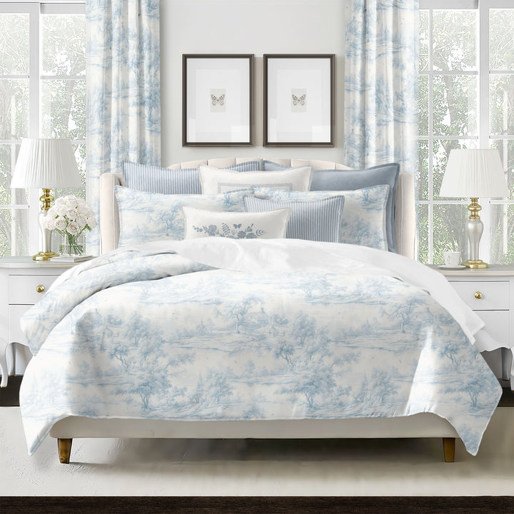 Rustic Cabin Toile Cornflower 8 Piece Comforter Set Comforter Sets By Colcha Linens