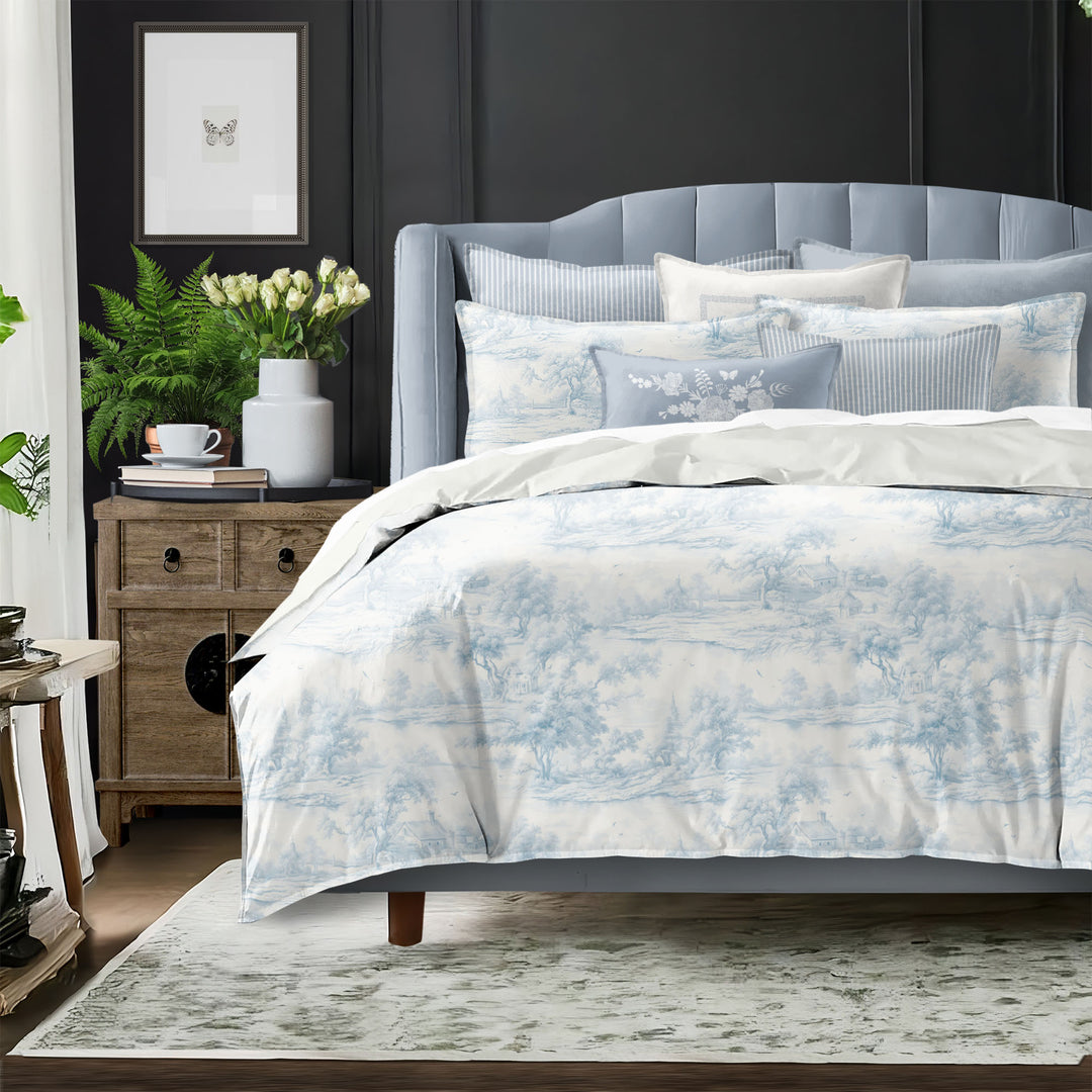 Rustic Cabin Toile Cornflower 8 Piece Comforter Set Comforter Sets By Colcha Linens