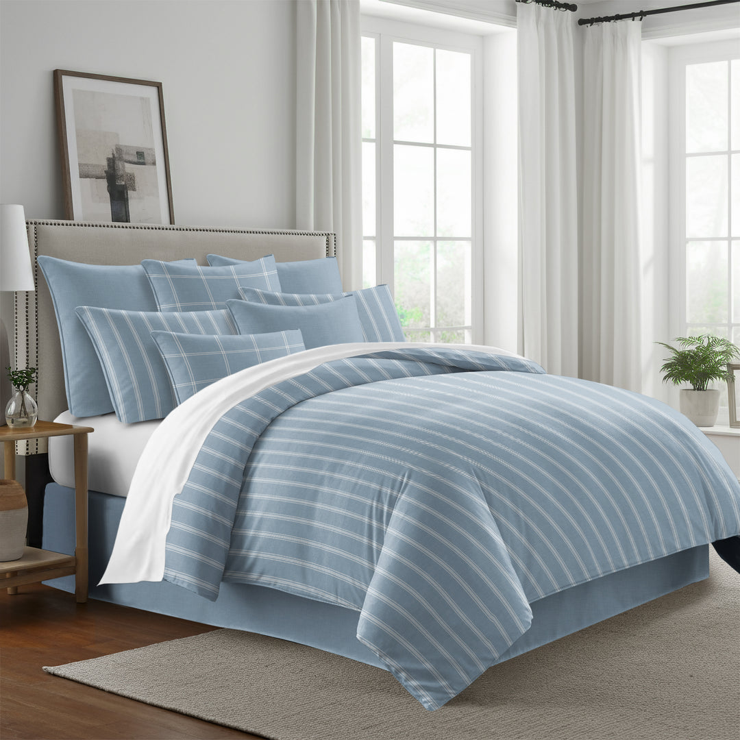 Shay Broad Tic Stripe Cornflower Blue 8 Piece Coverlet Set Coverlet By Colcha Linens