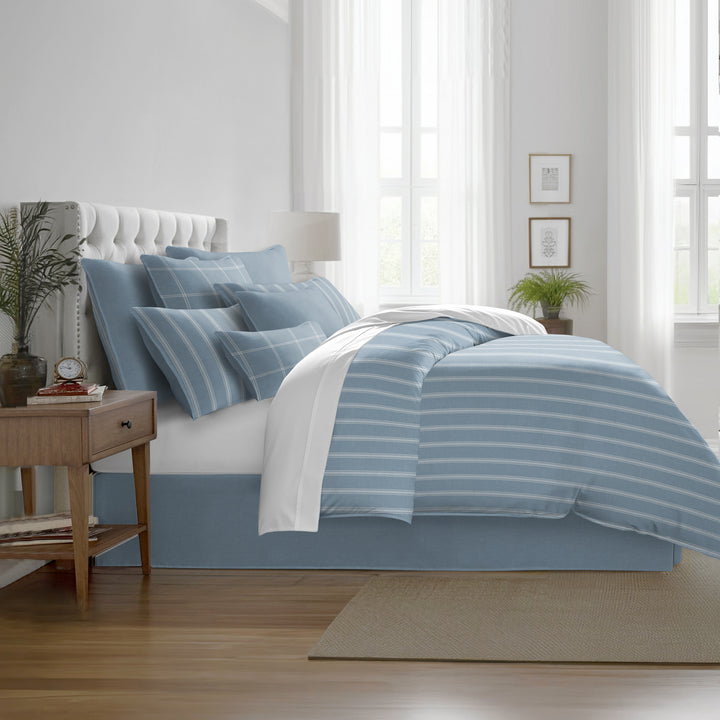 Shay Broad Tic Stripe Cornflower Blue 8 Piece Duvet Cover Set Duvet Covers By Colcha Linens