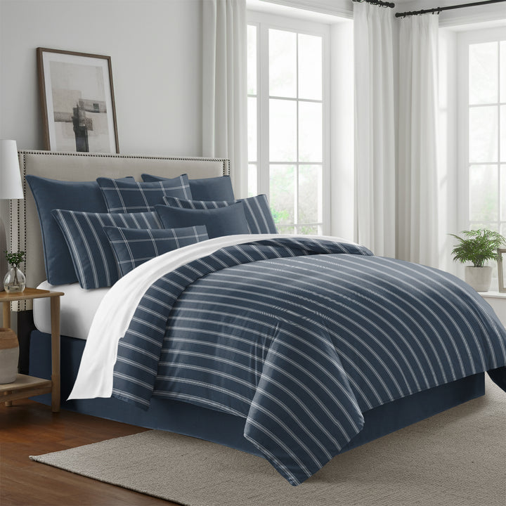 Shay Broad Tic Stripe Dark Denim 8 Piece Coverlet Set Coverlet By Colcha Linens