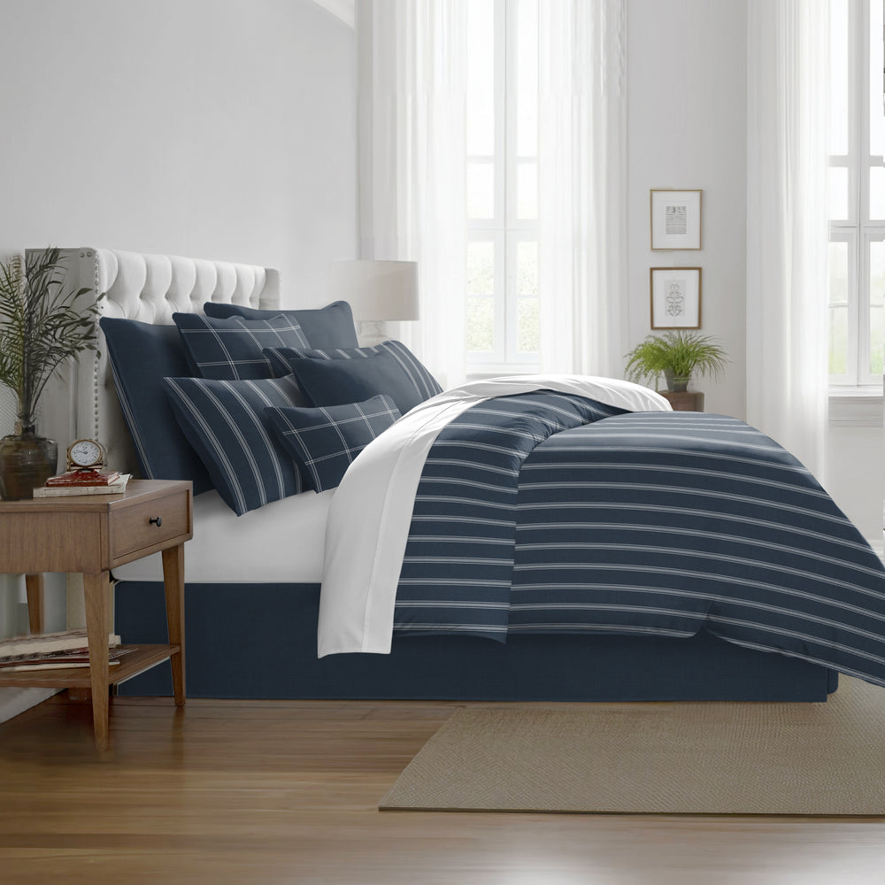 Shay Broad Tic Stripe Dark Denim 8 Piece Duvet Cover Set Duvet Covers By Colcha Linens
