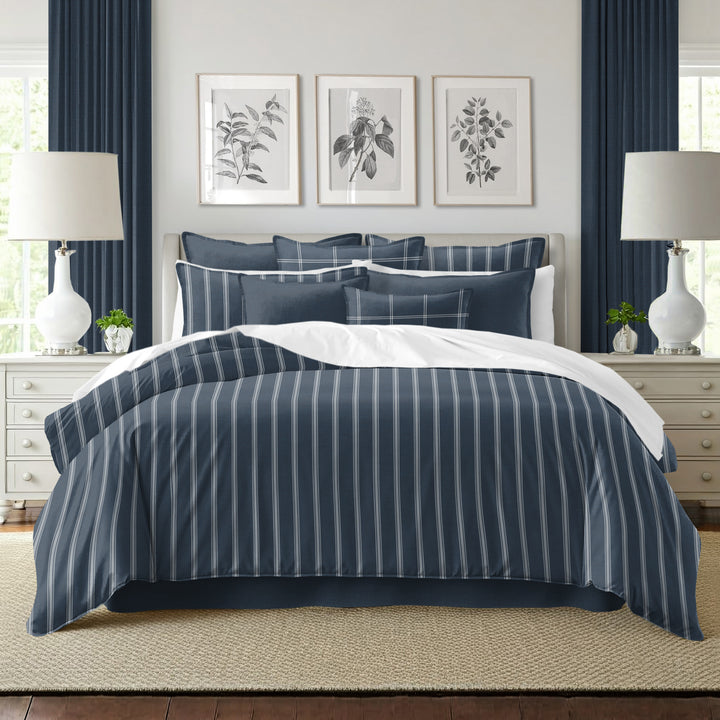 Shay Broad Tic Stripe Dark Denim 8 Piece Coverlet Set Coverlet By Colcha Linens