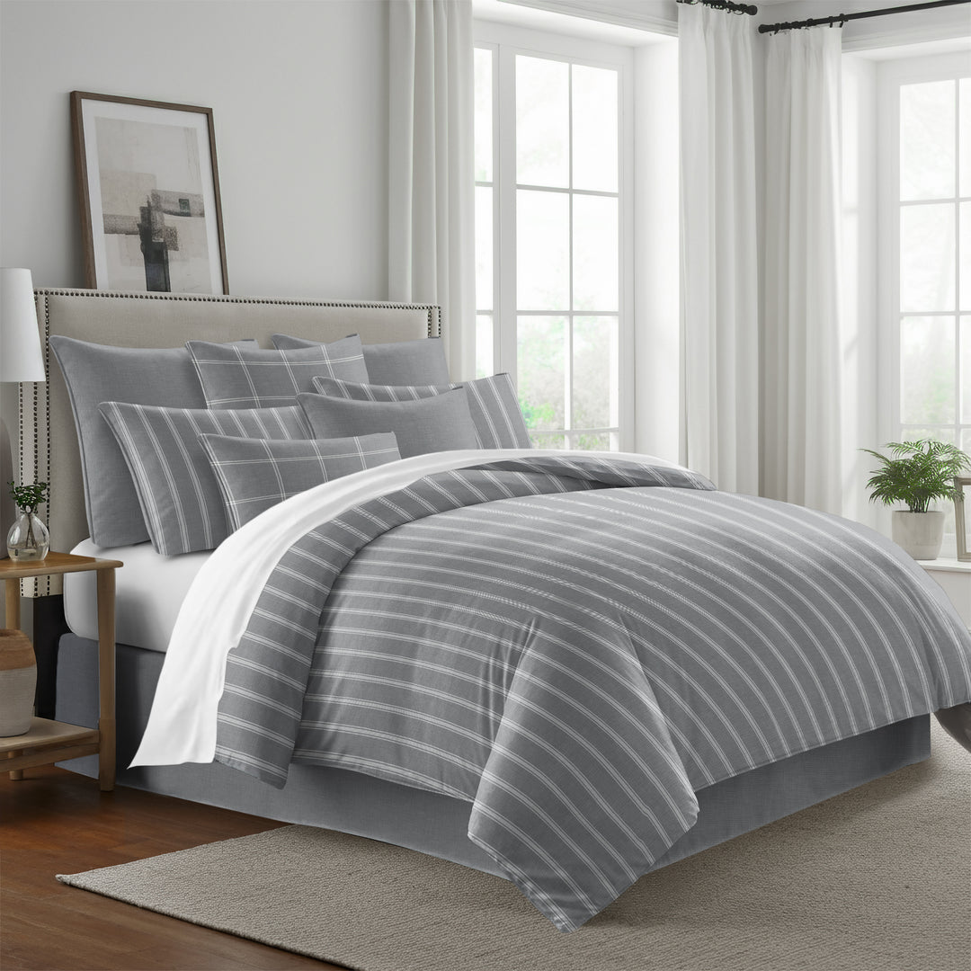Shay Broad Tic Stripe Gray 8 Piece Duvet Cover Set Duvet Covers By Colcha Linens