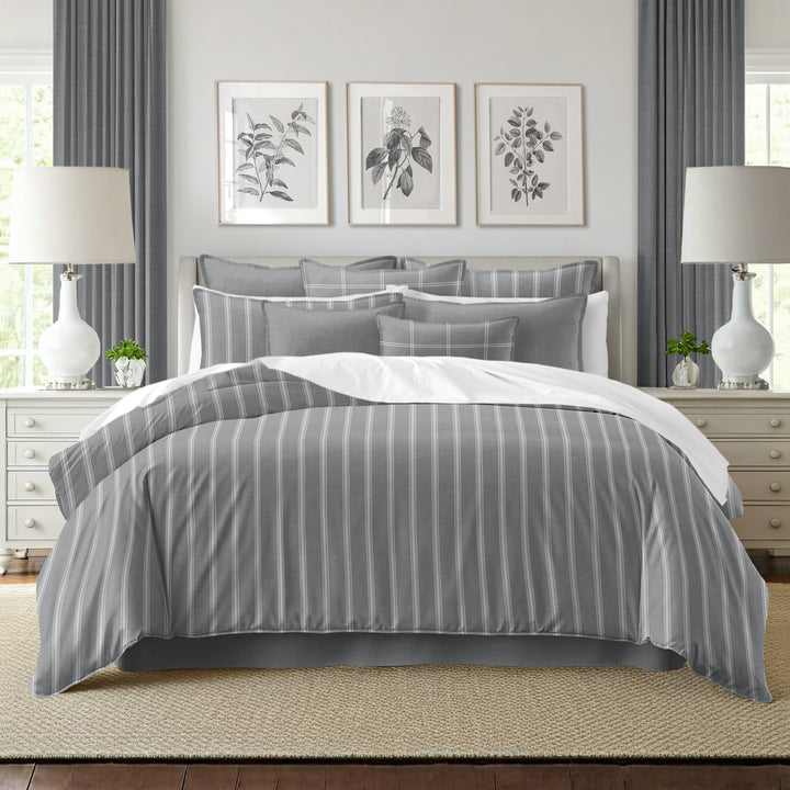 Shay Broad Tic Stripe Gray 8 Piece Duvet Cover Set Duvet Covers By Colcha Linens