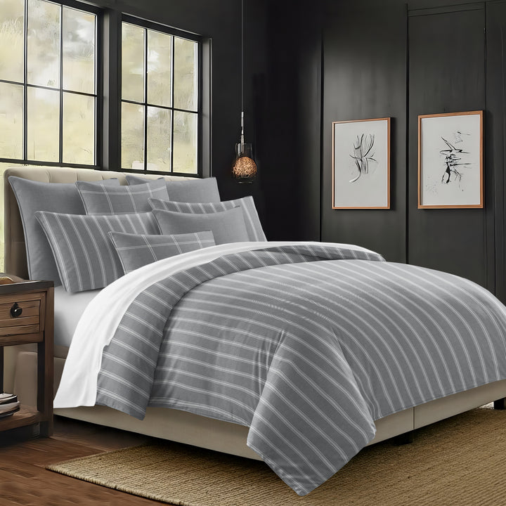 Shay Broad Tic Stripe Gray 8 Piece Duvet Cover Set Duvet Covers By Colcha Linens